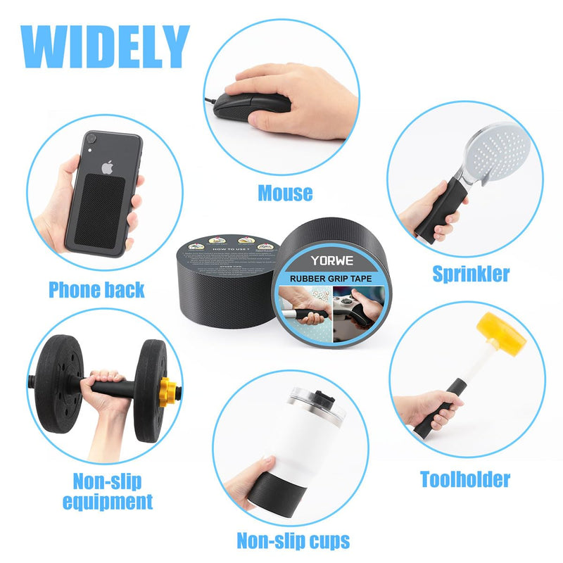 [Australia - AusPower] - Rubber Grip Tape, Ultra-Thin Strong Adhesive Anti-Slip Waterproof Heat Resistant Wear-Resistant Cushion Pad, Making Handles or Contact Surfaces Safer, with Grip and Comfort (Black, 2In x 10Ft) Black 