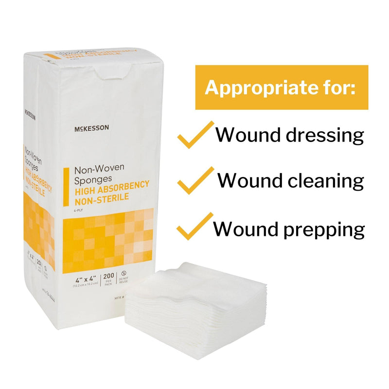 [Australia - AusPower] - McKesson Non-Woven Sponges, Non-Sterile, 4-Ply, High Absorbency, Polyester / Rayon, 4 in x 4 in, 200 per Pack, 1 Pack 200 Count (Pack of 1) 