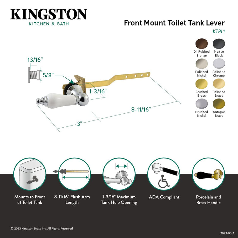 Kingston Brass KTPL7 Victorian Front Mount Toilet Tank Lever, Left/Right Installation in Brushed Brass
