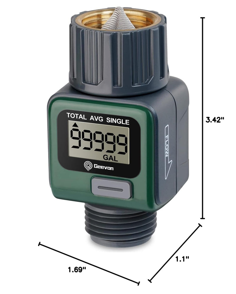 Geevon Garden Hose Water Flow Meter with Brass Inlet Metal Thread, High Accuracy & IPX6 Waterproof for Outdoor Garden Watering, RV Water Tank Filling, Lawn Sprinkler, and Nozzle Sprayer (1 Pack) 1