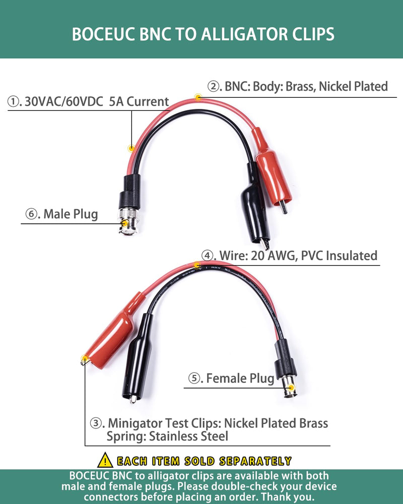 [Australia - AusPower] - BNC Test Leads, BNC (F) to Alligator Clip, Test Lead Breakout Cable for Multimeter, 5A Current Rating, 1 Pack Female Plug 