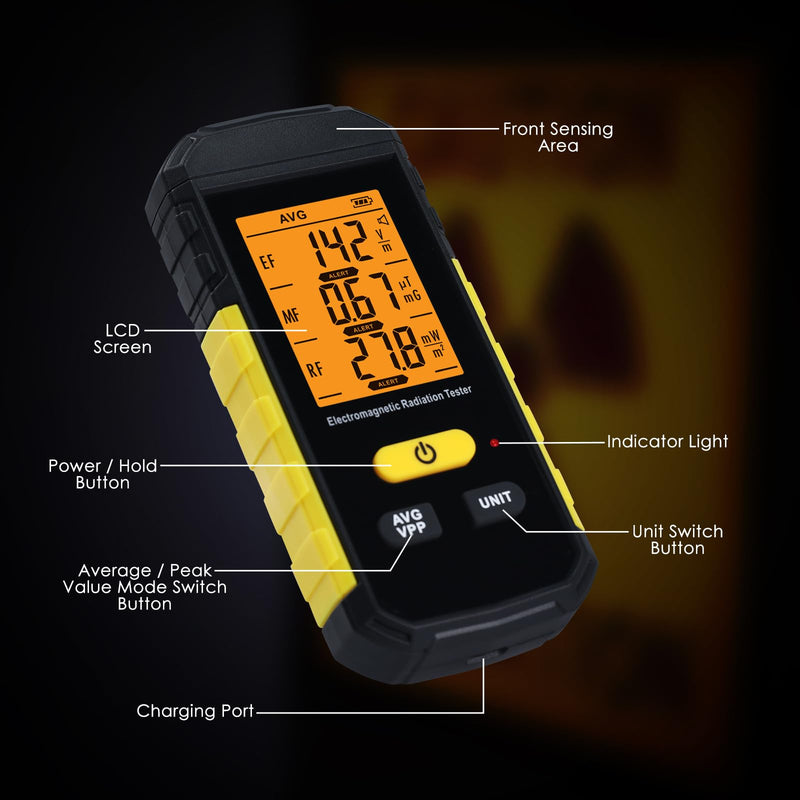 [Australia - AusPower] - 3-in-1 EMF Detector, EMF/RF Radiation Meter Electromagnetic & Radiofrequency for EF, RF, MF with Field Tester Data Hold, 3-Color Sound Light Alarm, EMF Reader Home & Industrial EMF Safety Meter Advanced 3-in-1 EMF Meter 