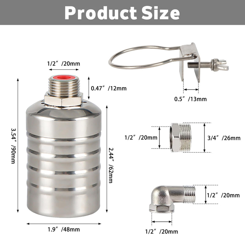 [Australia - AusPower] - 2-Pack Internal Float Valves, Automatic Water Level Control Valve for Water Tanks, Pools, Livestock & Aquariums – 1/2" to 3/4" Inlet, Food-Grade Nylon & Stainless Steel D-1/2" to 3/4'' 