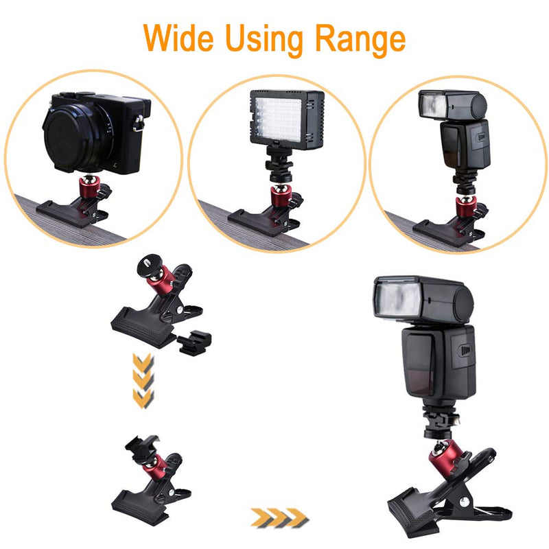 [Australia - AusPower] - UTEBIT Tripod Camera Clip Clamp with 360 Degree Swivel Mini Ball Head 2 Pack Clip Camera Mount Photography Accessories Clamp 1/4'' Screw Black Spring Clamp for DSLR Video Photoshoot Studio Red 