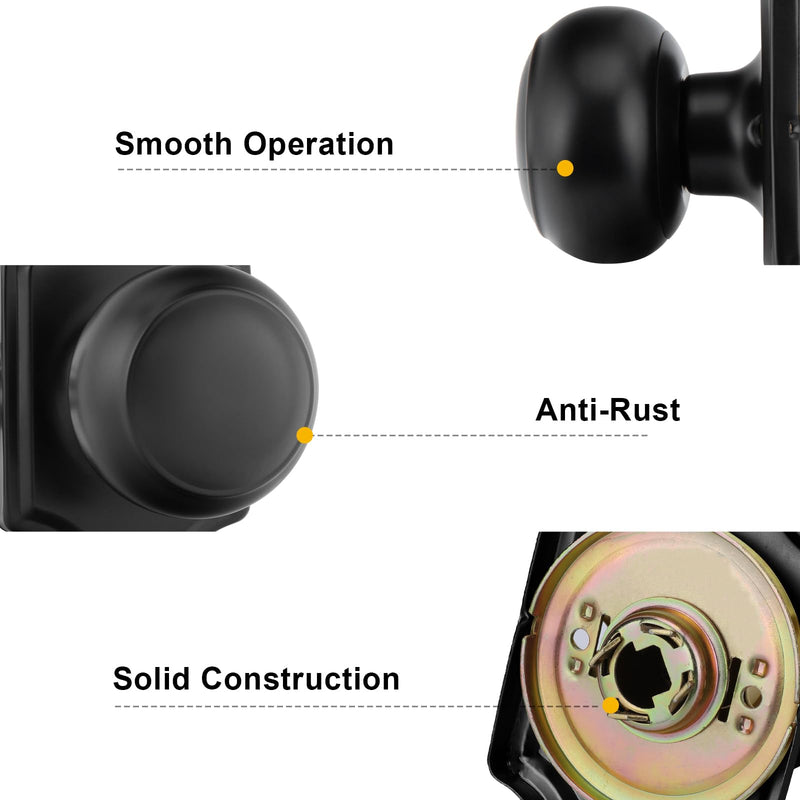 Goldenwarm Matte Black Passage Door Knobs, Closet Door Knobs Interior for Closet & Hallway, Black Closet Door Knob with Arched Plate 1 Pack