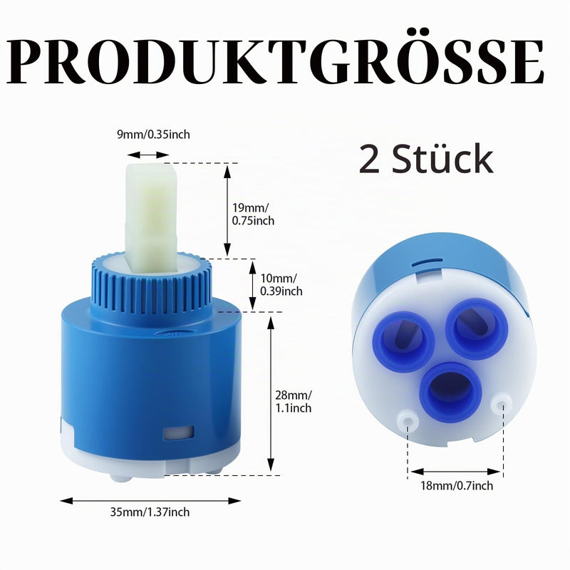 Pack of 2 Tap Cartridge, 35 mm Ceramic Cartridge Fittings Sink Accessories Ceramic Cartridge Replacement Cartridge for Kitchen Tap Mixer Tap Bathroom Faucets Bidet Faucets Shower Fitting
