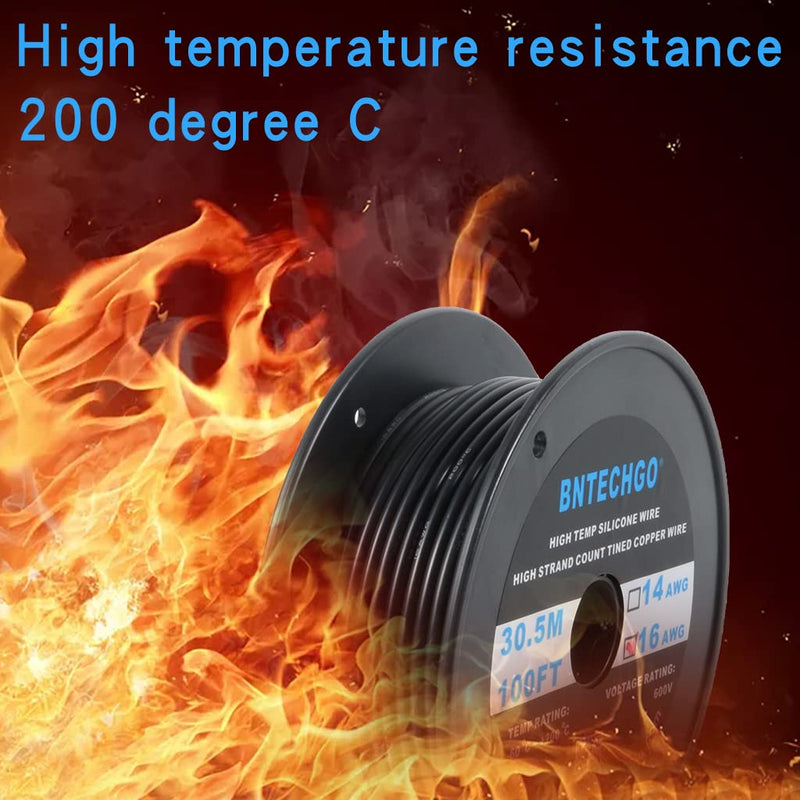 BNTECHGO 16 Gauge Silicone Wire Spool 100 ft Black Flexible 16 AWG Stranded Tinned Copper Wire silicone wire 100ft silicone wire black