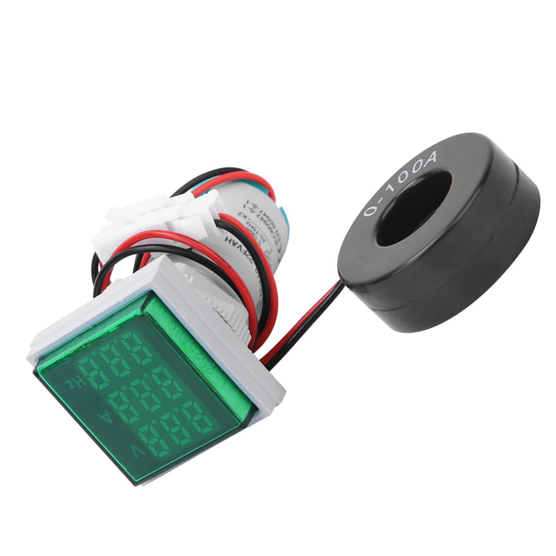 Digital Ammeter Voltmeter, AC Voltage Current Frequency Meter with 3-Digit Display, 3-in-1 Multifunctional Tester for Machine Tools, Ships, Pressure Measurement (Green) | 3-Digit LED Display, 20-75Hz, ±2%, for Machine Tools/Boats, 3-in-1 Green