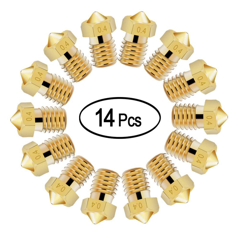 [Australia - AusPower] - 14 Pcs M6 3D Printer Nozzle 0.4mm Extruder Brass Nozzle Print Head for 1.75mm Filament E3D V5 V6 Makerbot 