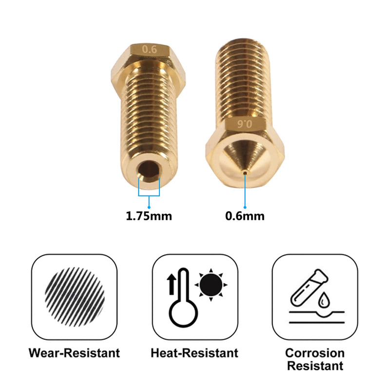 12Pcs 0.6mm Brass Volcano Nozzle M6 3D Printer Thread Nozzles 0.6mm Extra Extruder Nozzles Volcano Hotend Nozzle for 1.75mm Filament 3D Printer Parts 12pcs 0.6mm