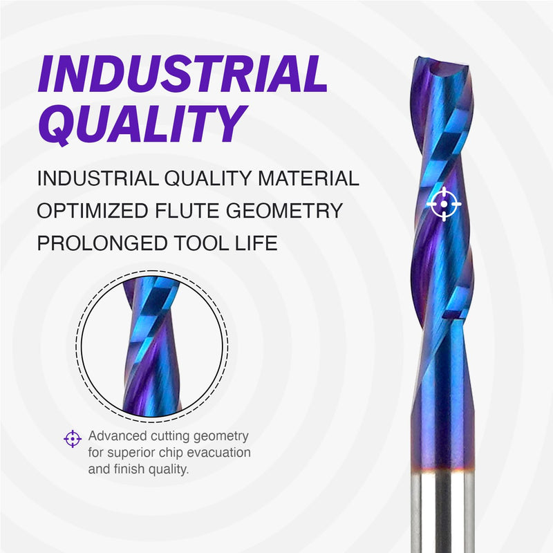 [Australia - AusPower] - 1/4 Inch Shank Upcut Spiral Router Bit, Nano Coated Solid Carbide Straight CNC End Mill for Wood, 1/4 Dia x 1 CL x 2-1/2 OVL, 2 Pack 2pack 1/4"CD, 1"CL 