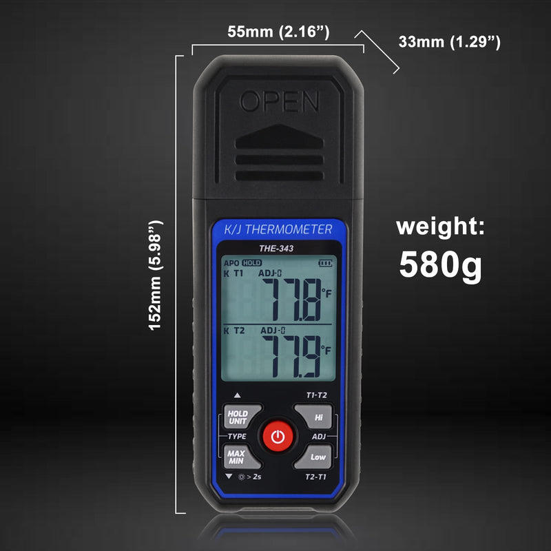 [Australia - AusPower] - Thermocouple Thermometer HVAC Temperature Meter, Digital Temperature Thermometer with 2 Temperature Clamp & 2 Wired Thermocouple Probes, Dual Channel with Alarm & ADJ Compensation (-328~2500℉ Range) 