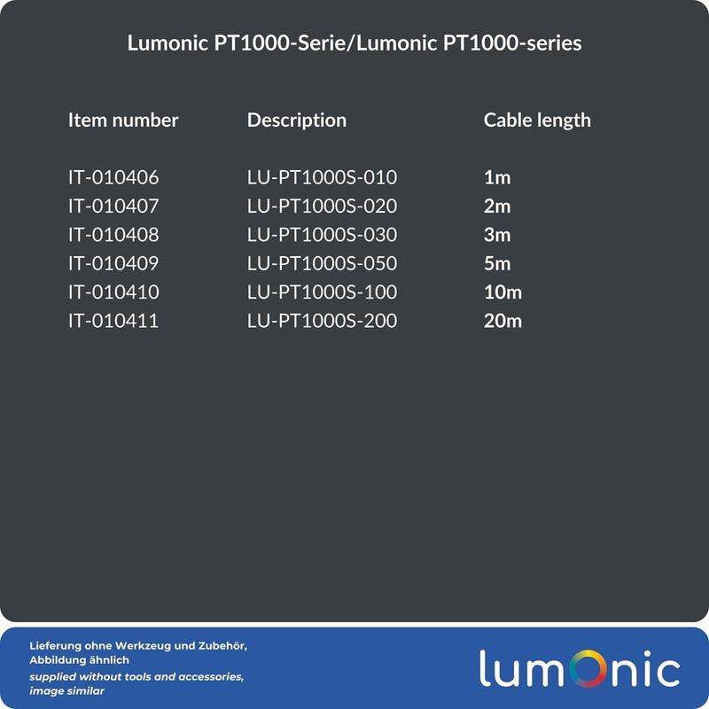 [Australia - AusPower] - Lumonic PT1000 Temperature Sensor with Silicone Cable 1 m I -50 to 200 °C I 6 mm I 2-Wire Connection I IP65 I Temperature Sensor Sensor I for Heating, Heat Pump, Photovoltaic, Automation 1m 