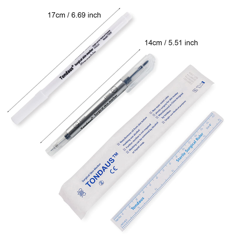 [Australia - AusPower] - Surgical Skin Marker Professional 10Pcs Sterile Tattoo Stencil Tip Markers Pen Scribes with Paper Ruler Individually Wrapped White Violet for Microblading Eyebrow Lip Marking (0.5mm & 1.0mm) 