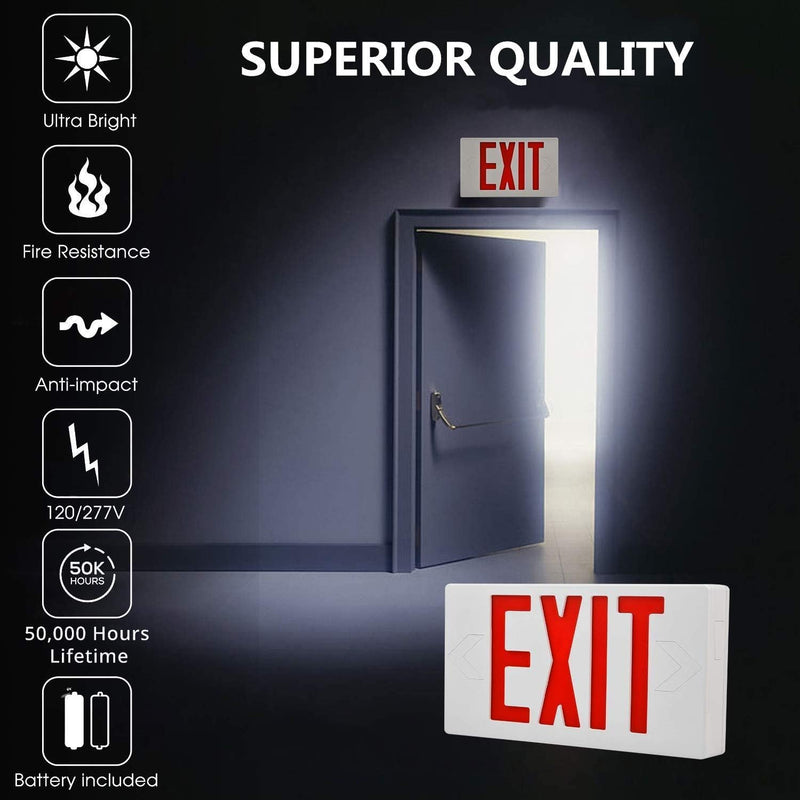 Ultra Slim LED Exit Sign, Red Letter Emergency exit Lights, 1.6W, 10lumens Universal Mounting Double Face (1-Pack)