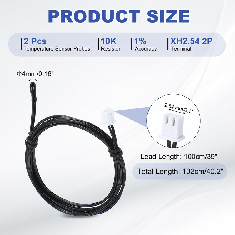 [Australia - AusPower] - PATIKIL 10K NTC Temperature Sensor, 2 Pcs 39 Inch 1% 3950 Waterproof Epoxy Temperature Sensor Probe Temp Sensor Digital Temperature Transmitter Extension for Air Conditioner Fridge 