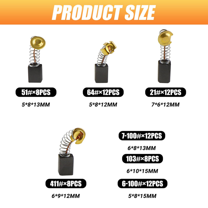 72 Carbon Brushes Motor Carbon Brushes Power Tool Carbon Brushes Replacement 7 Sizes | UYUYong Motor Carbon Brushes Carbon Brushes with Spring for Electric Motor, Hammer Drill Angle Grinder Many Power Tools