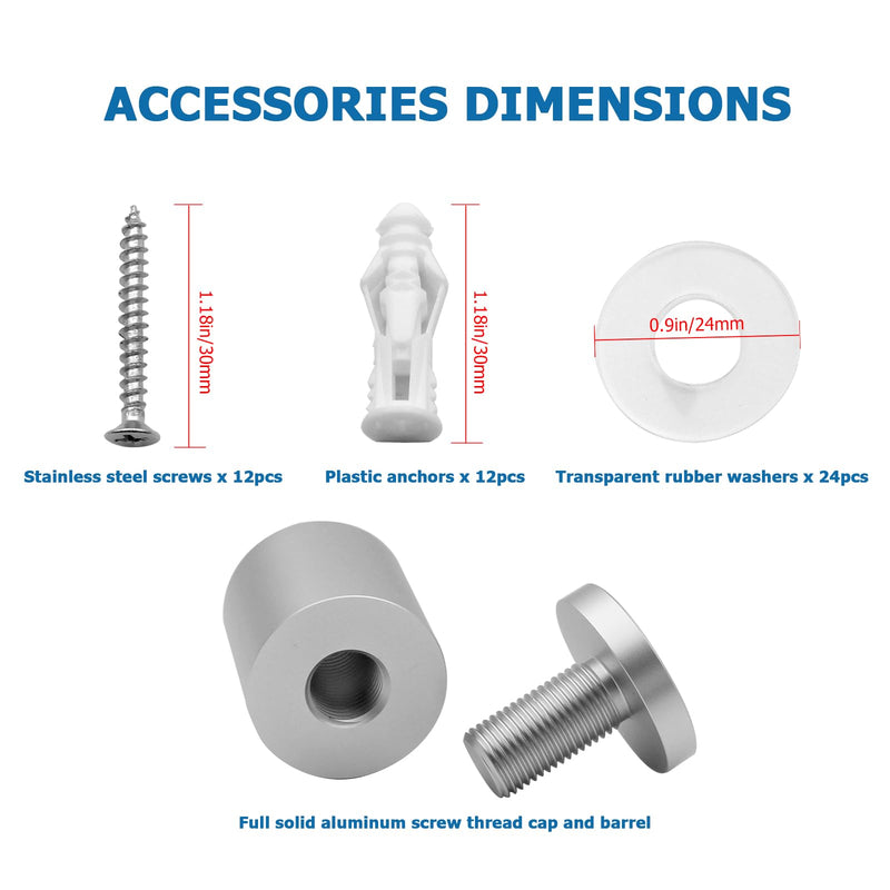 [Australia - AusPower] - Solid Aluminum sign standoffs wall mounts support advertising screws fixings bolts for acrylic signs display 4PCS 1“x 1“ inch (Satin chrome anodized color) Shading color 