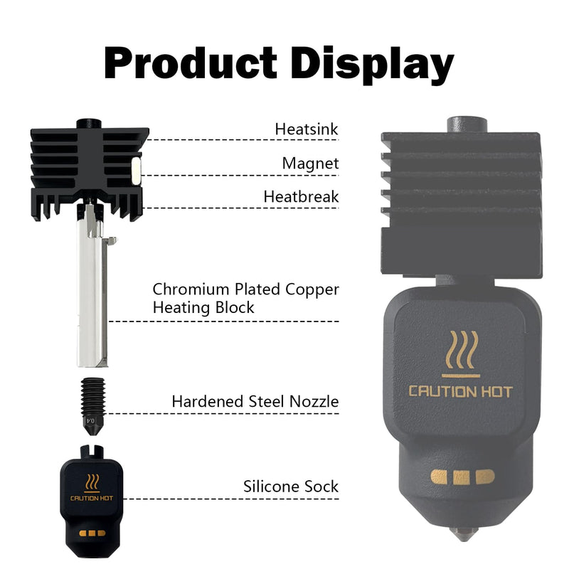 HzdaDeve 3 Pack 0.4MM Hotend for P2S/X2D/H2S/H2D/A1/A1 Mini Combo Print Head Hot End Kit Extruder High-Temperature Removable Hardened Steel Nozzle Silicone Cover Heater Sink for Bambu Lab 3D Printer 3PK 0.4MM