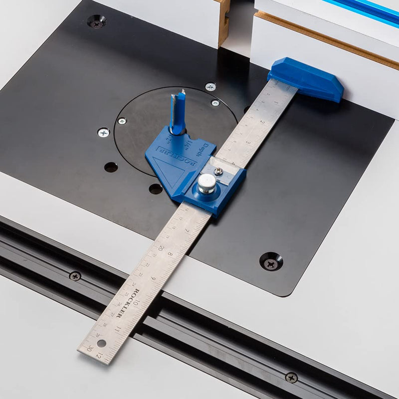 Rockler 12” Router Bit Center/Depth Gauge Tool – Steel Gauge Woodworking Measuring Tools – Router Bits Depth & Height Tool – Accurate Router Height Gauge for Shank Tools – Ideal for Dados & Flutes