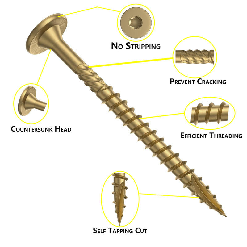 #14×8Inch Heavy Duty Outdoor Wood Screws Carbon Steel Rustproof Deck Screws 30 Pcs Epoxy Structural Screws With T30 Drill Bit, No Pre-Drilling Required, for Woodworking Construction Projects #14×8in