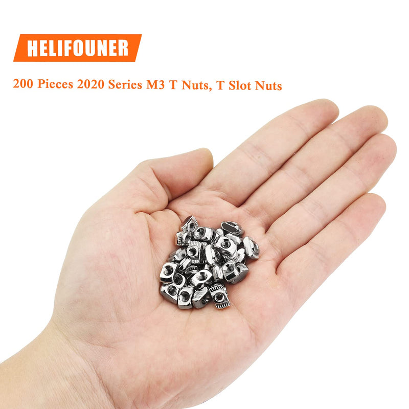 [Australia - AusPower] - 200 Pieces 2020 Series M3 T Nuts, M3 T Slot Nuts for Aluminum Profile M3 (200 PCS) 