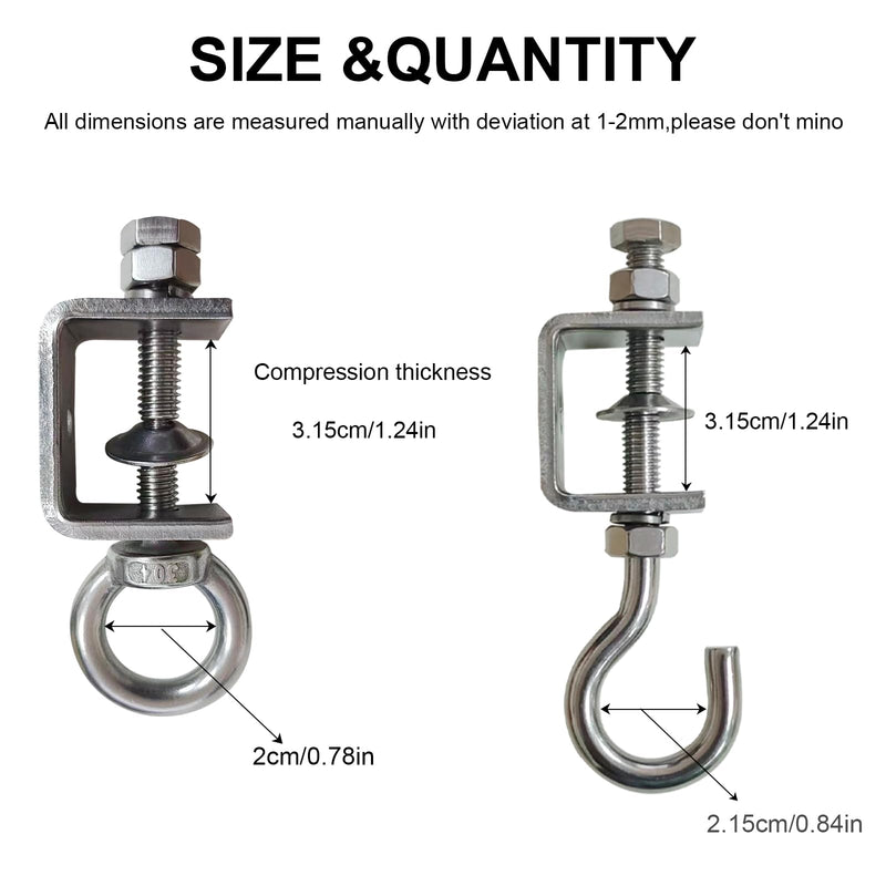 [Australia - AusPower] - 4Pcs Stainless C Clamp with Ring;Heavy Duty Hanging J Hook/pipe Clamp Hooks for Hanging;Beam Clamp with Ring, That Can Withstand 100 Pounds of Static Gravity (medium) 