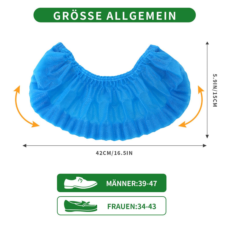 Disposable Non-Woven Fabric Shoe Covers (100 Blue) | Suitable for up to size 47, shoe covers non-slip, breathable and odorless shoe covers, durable and robust 100