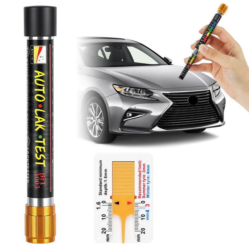 Magnetic Paint Thickness Gauge, Paint Thickness Gauge for Motor Vehicles, with a Tread Depth Gauge, Waterproof and Portable, Body Damage Detector, with Magnetic Probe Scale