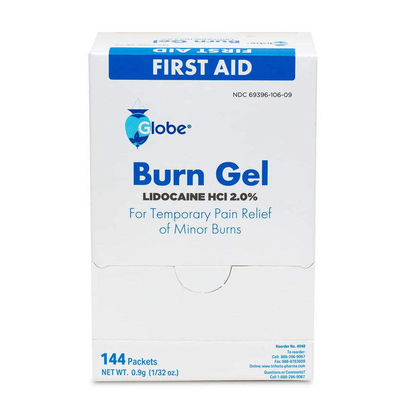 [Australia - AusPower] - Globe First Aid Burn Gel with Aloe 0.9g Packets, (Box of 144) Advanced First Aid Gel for Temporary Relief of Minor Burns, Cuts, and Scrapes 