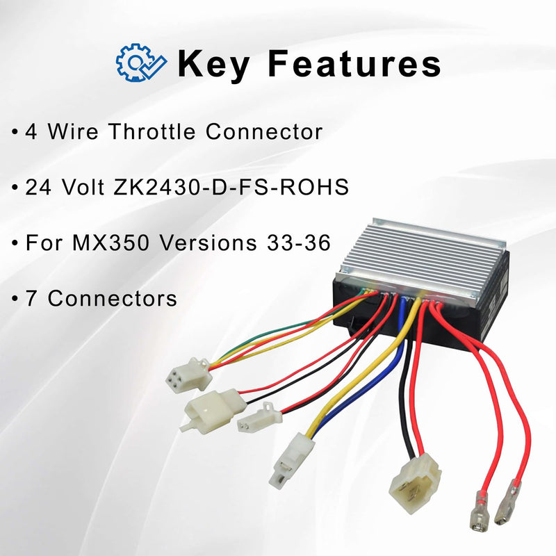 AlveyTech 24 Volt ZK2430-D-FS-ROHS Controller for The Razor MX350 Dirt Rocket Bike (Versions 33-36) - Replacement Motor Speed Control Module with 4-Wire Throttle Connector Versions 33-36