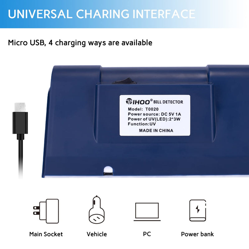 [Australia - AusPower] - TIHOO Counterfeit Bill Detector with LED UV Light, Money Marker Counterfeits Money Detector, Fake Money Detector Machine for Bill, Blue 