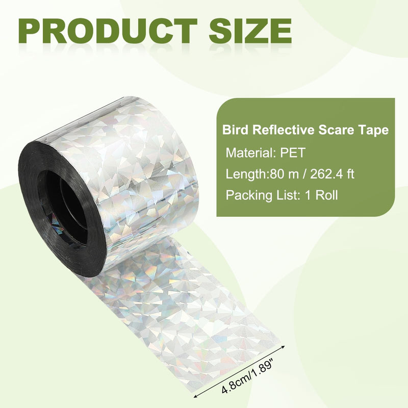 MECCANIXITY 262ft Long 2" Wide Silver Dual Side Reflective Holographic Flash Bird Scare Tape Ribbon to Keep Birds Away, Hang Tie on Garden Farm Orchards Balcony Patio Yard Fence, Floral 262.4ft x 1.89in