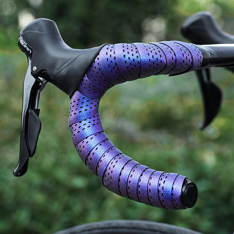 Gradient Purple Road Bike Bend Handle Strap Bicycle Handlebar Tape Breathable Anti Slip Waterproof EVA Shock Absorber Bike Tape Perforated Handle Strap for Riding Equipment