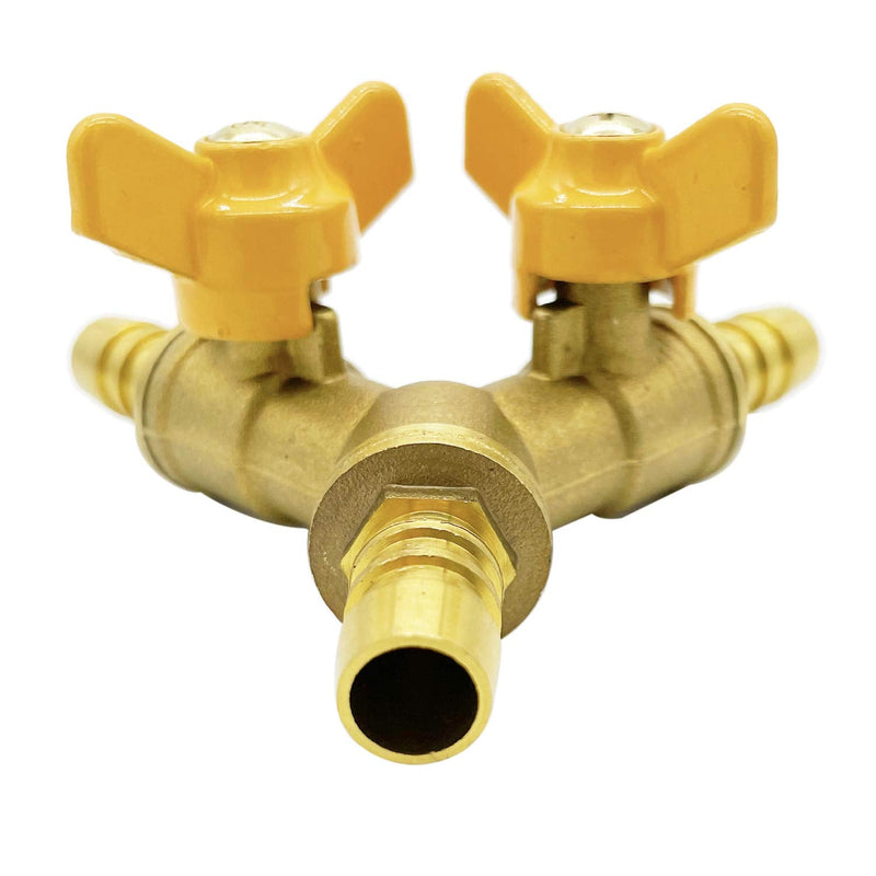 [Australia - AusPower] - Brass 3 Way Shut-Off Valve, 3/8" Hose Barb 2 Switch Y Shaped Ball Valve Water/Fuel/Air 3/8 Inch Hose Barb 1 