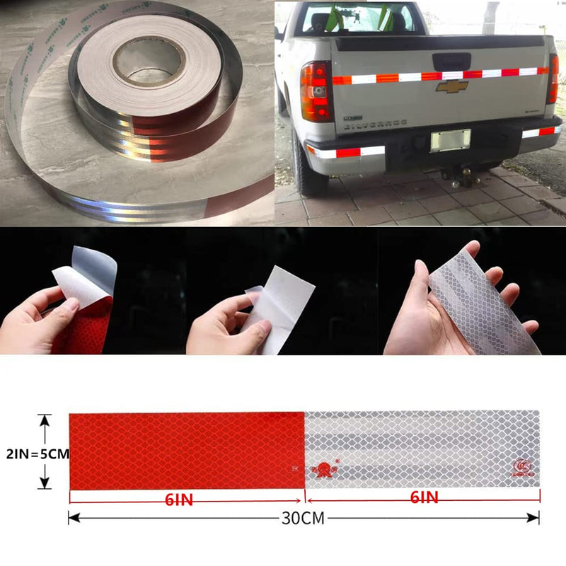 Reflective Tape 2" X 150 Feet Red/White High Intensity Safety Caution Warning Grade Self-Adhesive Waterproof Conspicuous Trailer Reflector - for Cars,Trucks,Trailers,Boats,Signs,Helmet,Mailbox