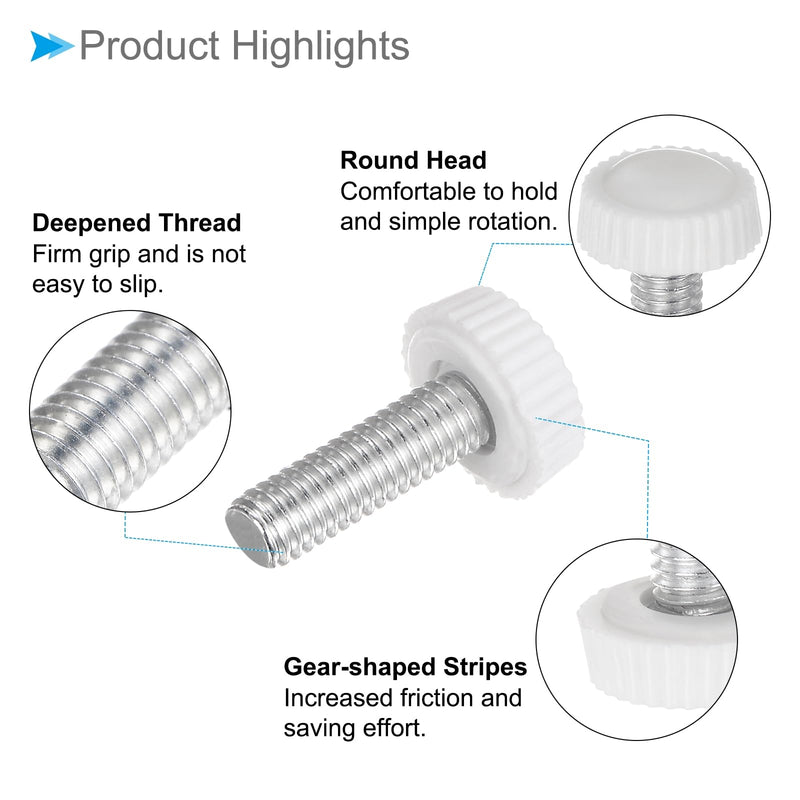 [Australia - AusPower] - Thumb Screw Knurled Knobs, M6 x 20mm Male Thread, White Round Head Clamping Screw Threaded Stud Hand Knobs Grip, (Applications: for Machinery Lathes), 30-Pieces 