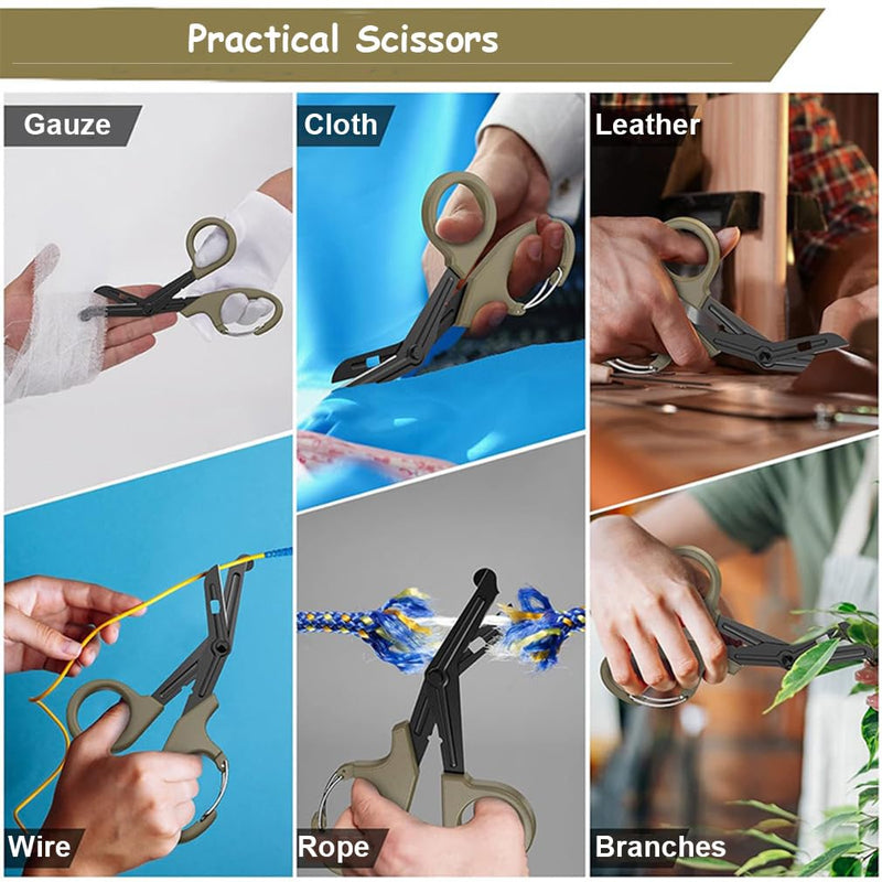 Pack of 2 Bandage Scissors, Rescue Scissors, Clothes Scissors, Bandage Scissors, Trauma Scissors, Medical Scissors, First Aid Emergency Scissors for Dressings, Plasters and Fabric, Black + Black + Green 15cm