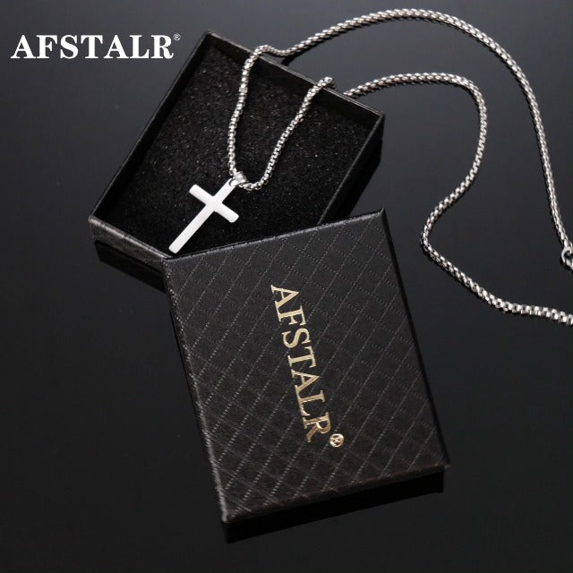 Men's Cross Necklace, Gold/Silver/Black Chain with Cross Pendant, Christianity Jewellery, Stainless Steel Small-silver 50 Centimetres