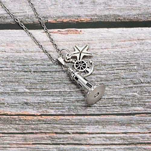 Gredstar Lighthouse Urn Necklace for Ashes, Ocean Memorial Pendant Lighthouse + Anchor + Starfish