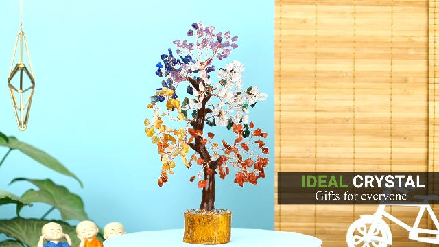 PYOR 7 Chakra Tree of Life Crystal Tree Gifts for Women 10 Inch 300 Beads A-seven Chakra Golden Wire