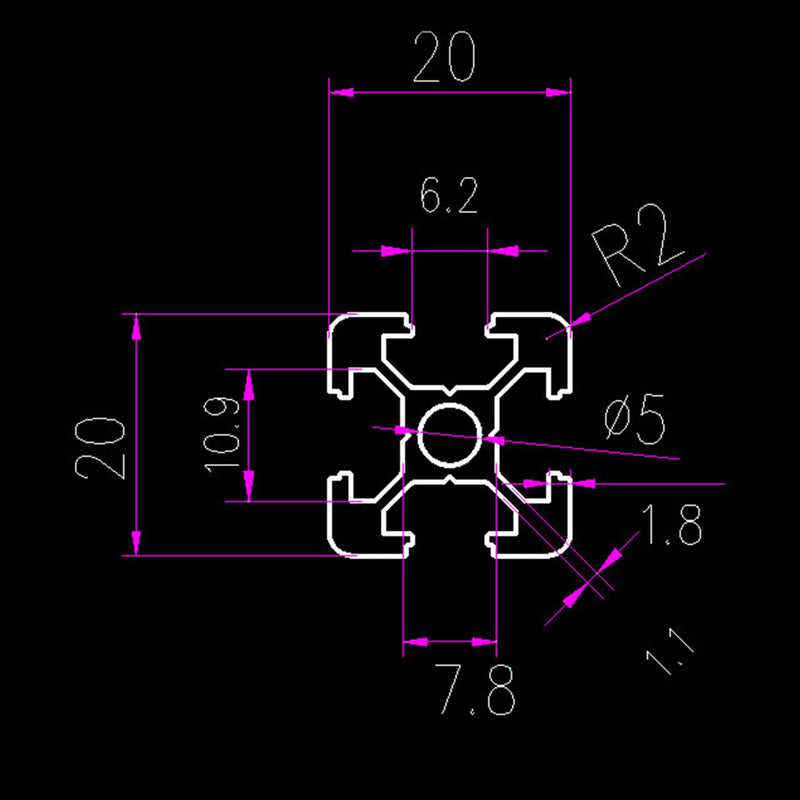 [Australia - AusPower] - 20x20 Aluminum Profile with 4x6mm T-Slots, 500mm Length, Pack of 1 20X20-500mm 