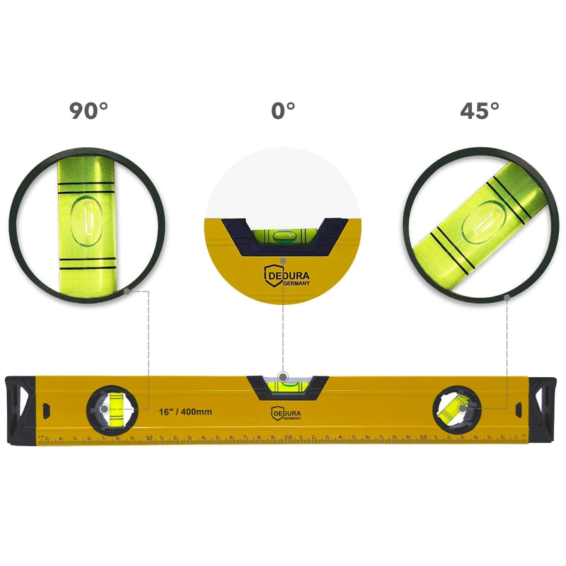 [Australia - AusPower] - Spirit Level 40 cm Small and Magnetic, Suitable for Professionals and DIY Enthusiasts, Magnetic Spirit Level with Three Levels and 40 cm Ruler, Made of Aluminium (40 cm) 40cm 