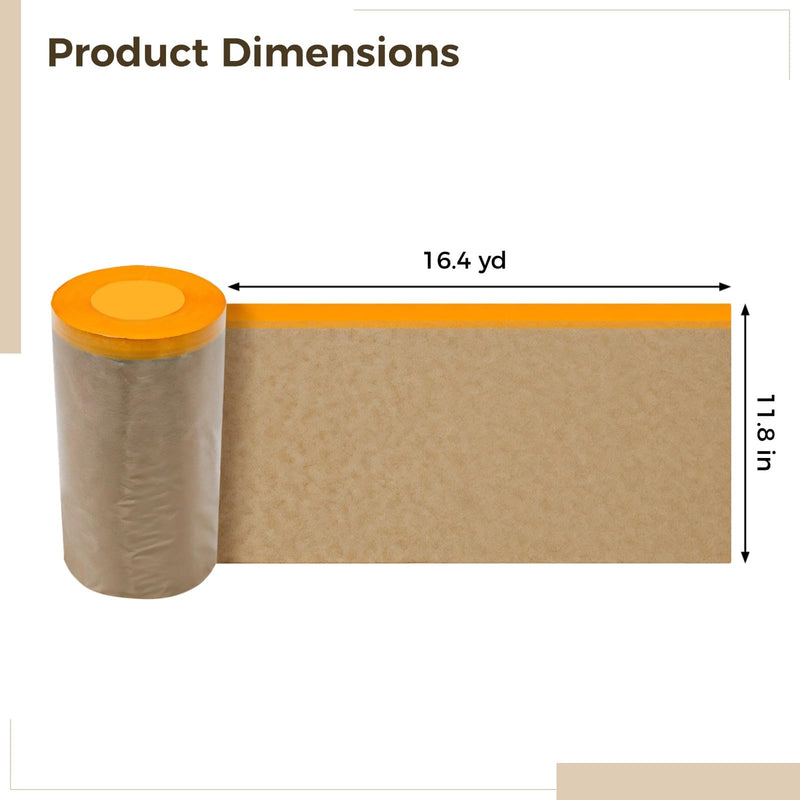 Varku 4 Pcs Paint Masking Paper Roll for Furniture, Car, and Wall Protection, 12 inch x 50 feet Yellow Tape with Kraft Paper Waterproof, Easy Peel-Off