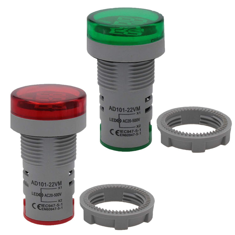 Led Voltage Indicator 22 mm – Digital Voltmeter AC20-500V with led Voltage Display for Control Panels, Machines and Distribution Boxes (3 Red and 3 Green) 3 Red and 3 Green