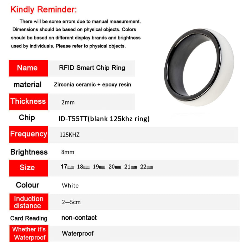[Australia - AusPower] - RFID White Ceramics Smart Finger rewrite Ring T5577 Chip id Wear for Men or Women white blank ring 7# 
