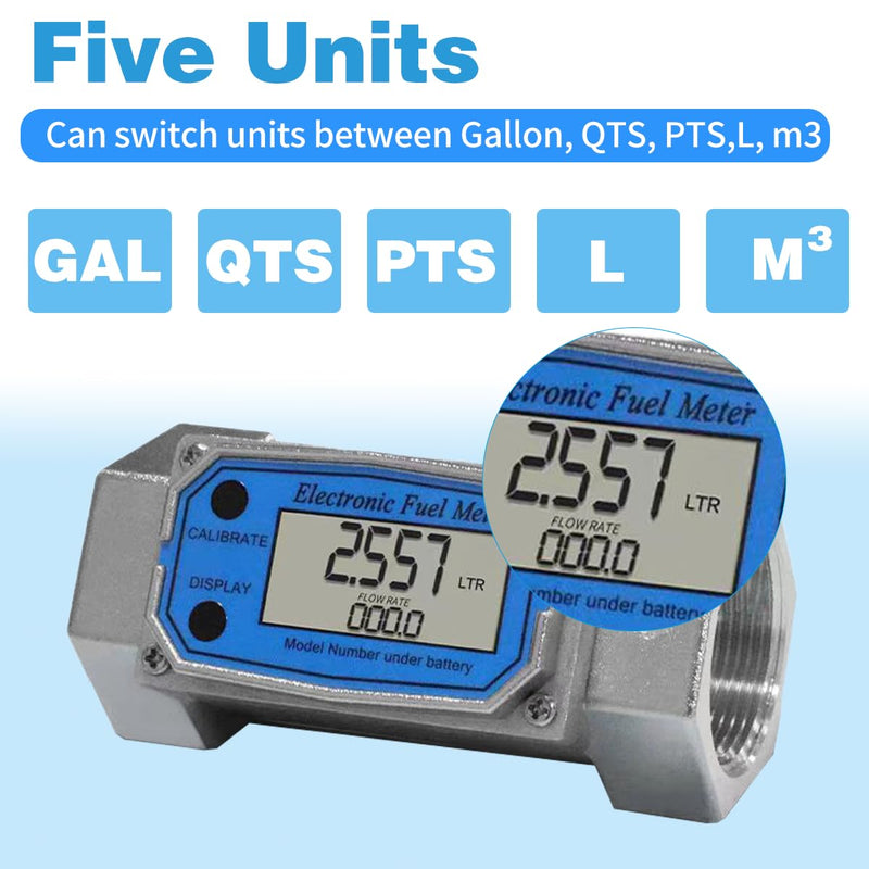 [Australia - AusPower] - 1.5 Inch Digital Turbine Fuel Flow Meter NPT Thread Flowmeter Electronic Water Flow Meter for Water Diesel Gas Oil Gasoline and Other Liquids Supports Gallon QTS PTS L m³ (Blue 1.5, 1.5IN) Blue 1.5 