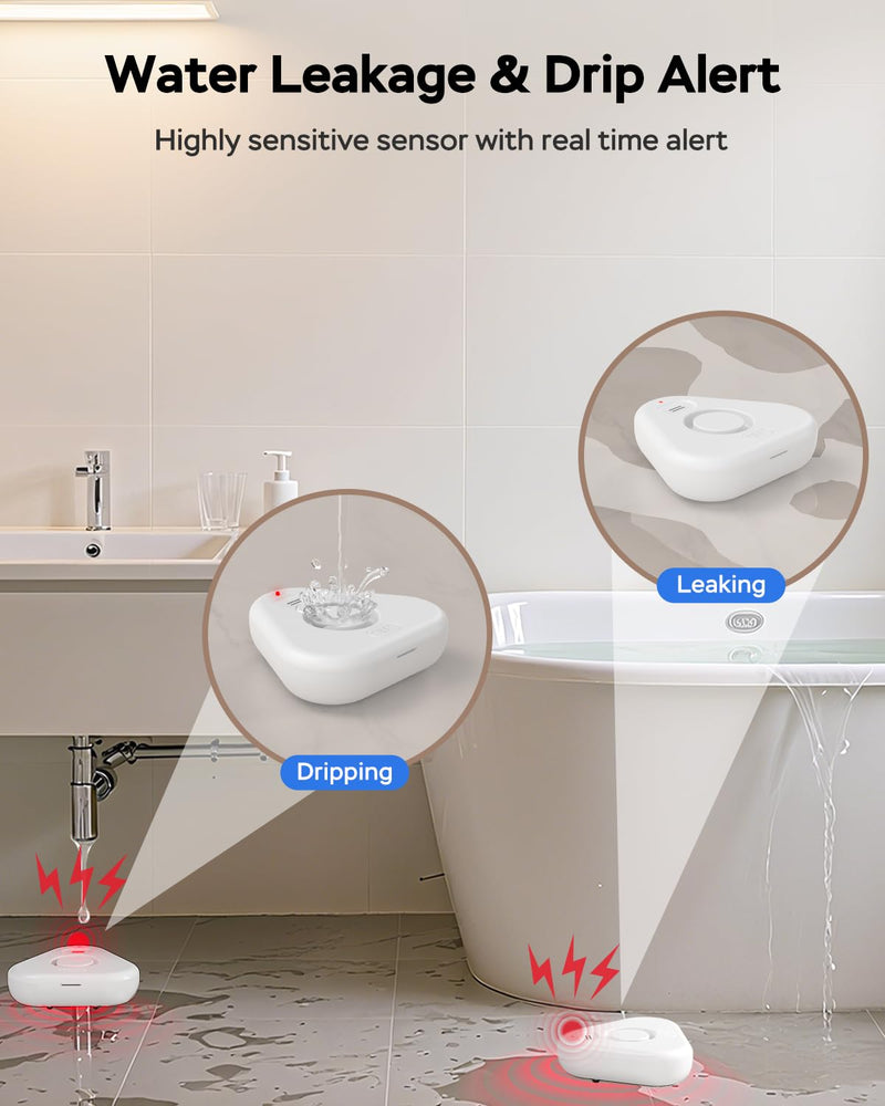 [Australia - AusPower] - Water Alarm Leak Detector,Water Leak Detectors for Home with App Alerts,Water Sensor Alarm Leak Detector with 120db Adjustable,500ft Transmission for Basement,Bathroom,No Hub Required (Support 2.4G) Water Detector-3pcs 
