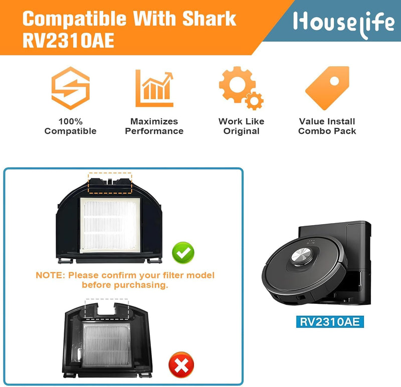 Replacement Parts Kit Compatible with Shark AV2310AE RV2310AE Matrix Robot Vacuum(Not for RV2300/RV2310), 1 Main Brush Roller, 6 Side Brushes, 2 Dustbin Filters, 2 Foam Filters and 1 Cleaning Tool Dark Blue