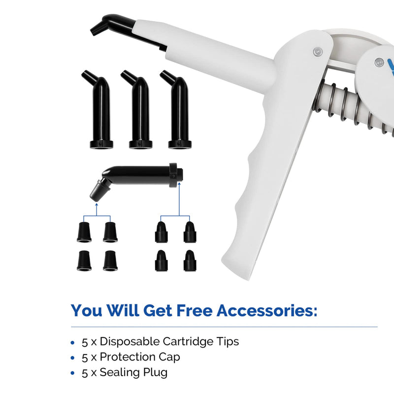 [Australia - AusPower] - JMU Dental Composite Gun Dispenser Applicator Autoclavable, Comes with 5 Unidose Copsules Cartridge Tips, Plastic Caps 